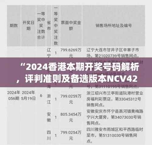 “2024香港本期开奖号码解析,评判准则及备选版本NCV428.75”