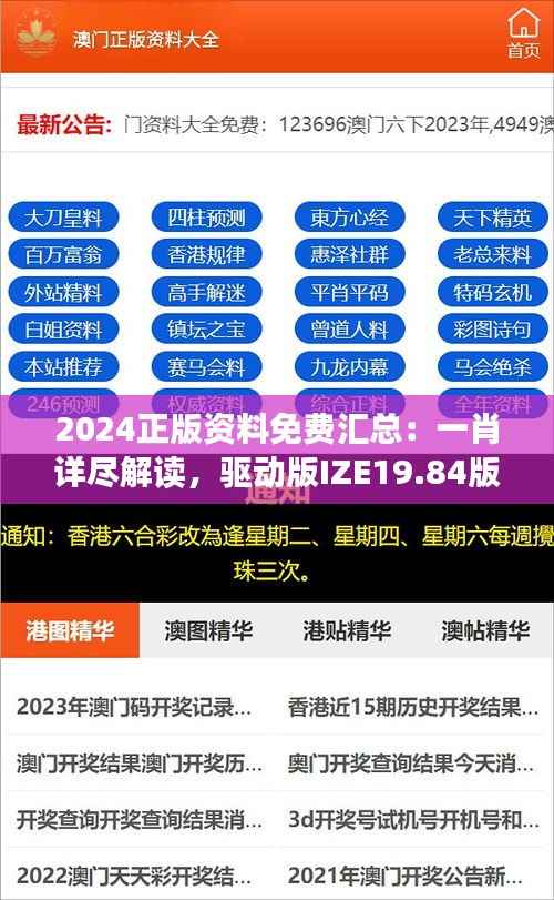 2024正版资料免费汇总：一肖详尽解读，驱动版IZE19.84版